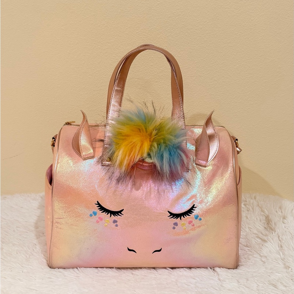 Iridescent Pink Unicorn Duffle Bag Cute Sleepover Gym Travel Girls